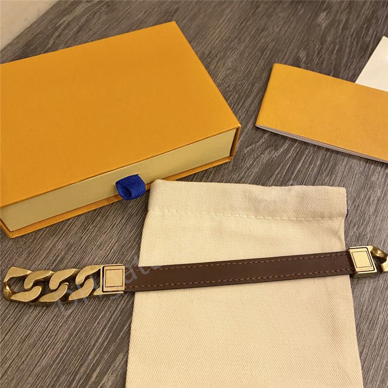 ZB006YX Classic Fashion Brown / Black PU Leather Cuff Letter Bracelet with Gift Box Rough Cut-out Chain Charm Bracelets