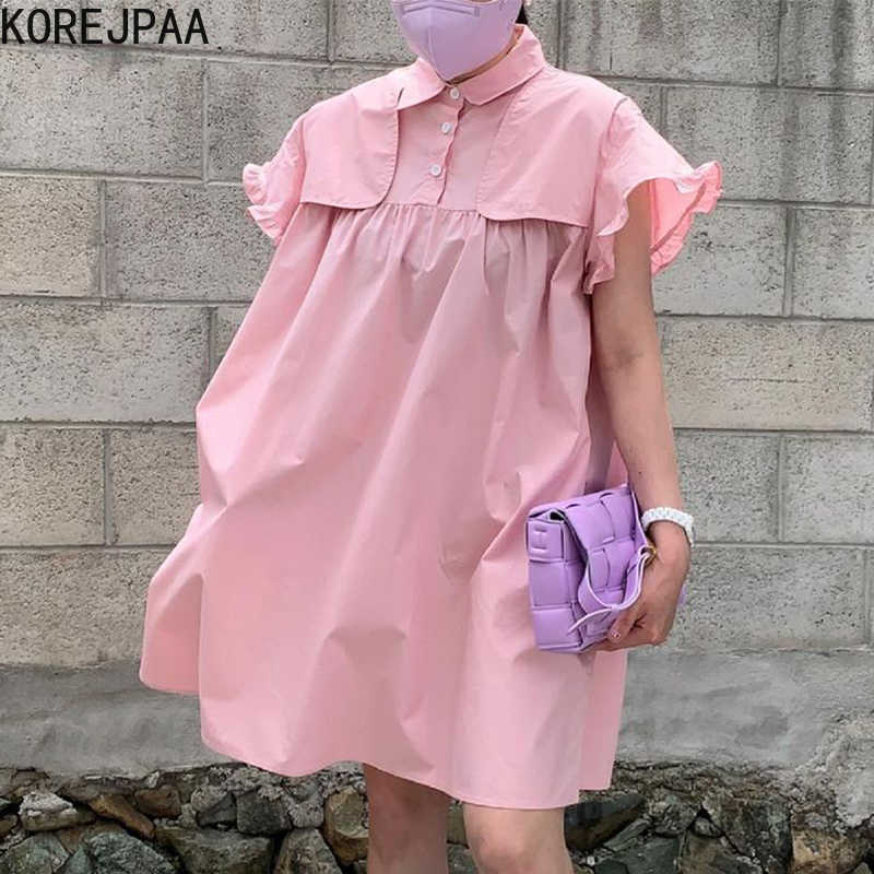 Korejpaa Women Dress Summer Korean Chic Sweet Age Reducing Lapel Back Bow Decoration Loose Wood Ears Flared Sleeve Vestidos 210526, Pink
Korejpaa Women Dress Summer Korean Chic Sweet Age Reducing Lapel Back Bow Decoration Loose Wood Ears Flared Sleeve Vestidos 210526, Pink