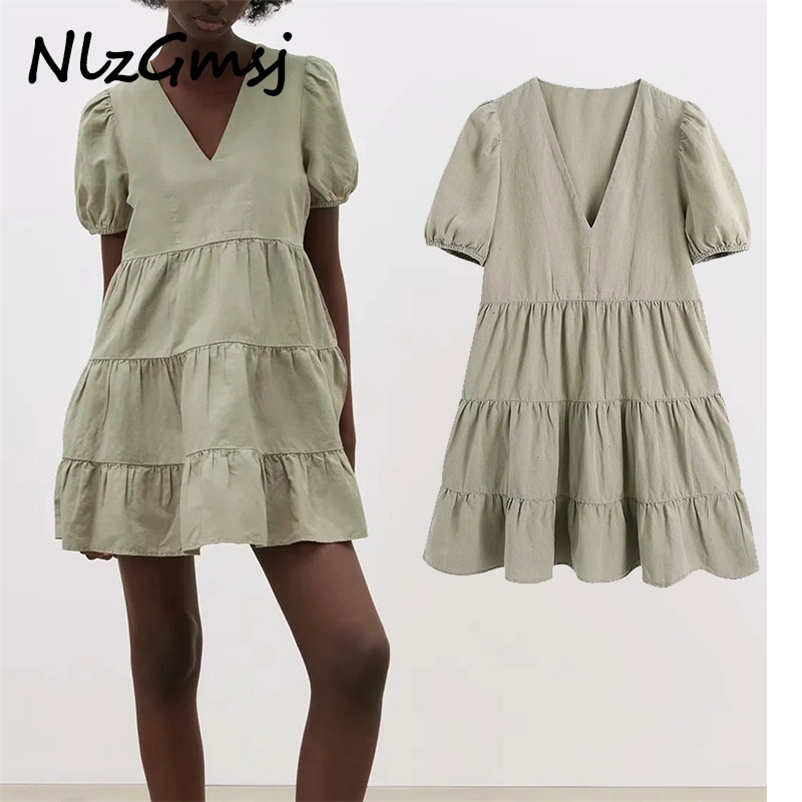 Dres Green Ruffle Linen Summer Short Puff Sleeve Party Mini es Woman Pleated Vestidos 05 210628, As picture
Dres Green Ruffle Linen Summer Short Puff Sleeve Party Mini es Woman Pleated Vestidos 05 210628, As picture