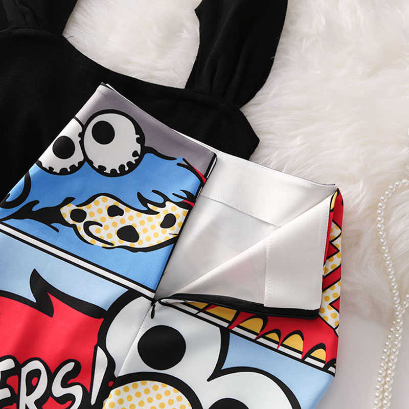Women's high waist slim cartoon letter print bag hip bodycon Tube skirt summer knee elastic pencil skirts Falda WA526 210619