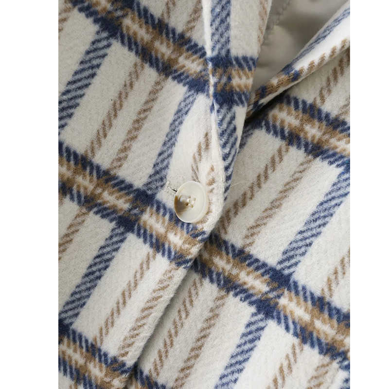 XITIMEAO Women Casual Woolen Coat Blazer Office Lady Plaid Slim Suit Coat Single Breasted Thickening Ladies Blazers 210930