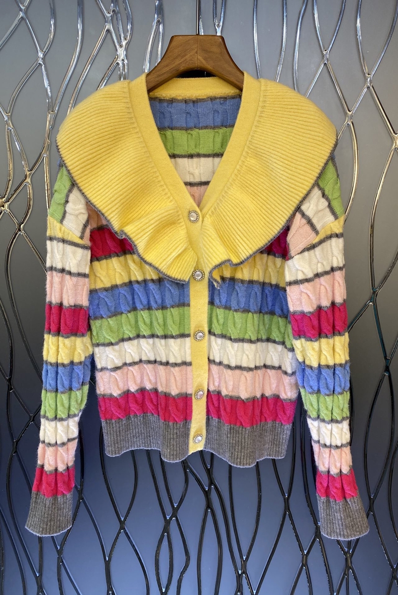 Korean Style Ruffled Patchwork Stripes Knitwear Womens Autumn European and American New Baggy Coat 9Z, As shown in figure
Korean Style Ruffled Patchwork Stripes Knitwear Womens Autumn European and American New Baggy Coat 9Z, As shown in figure