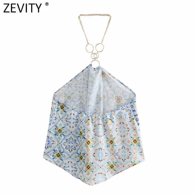 Zevity Women Sexy Strapless Halter Shirt Ladies Cloth Patchwork Floral Print Casual Blouse Roupas Chic Summer Blusas Tops LS9394 210603