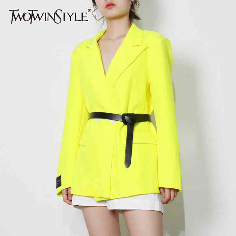 Casual Sashes Blazer For Women Notched Long Sleeve Minimalist Solid Blazers Female Fashion Clothing Style 210524, Yellow
Casual Sashes Blazer For Women Notched Long Sleeve Minimalist Solid Blazers Female Fashion Clothing Style 210524, Yellow