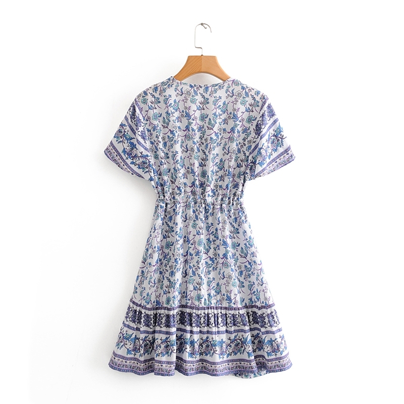 beauty Fashion Boho Style Floral Print Midi Dress Women Holiday Chic V-neck Single Breasted Summer Dresses Female 210514