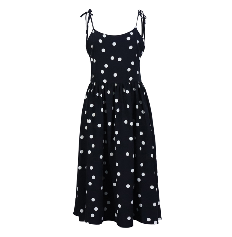 Women Dress Summer Spaghetti Strap Casual Polka-dot Sexy Backless Dress Lacing-up Bow Slip Sundresses Black White Clothes 210409