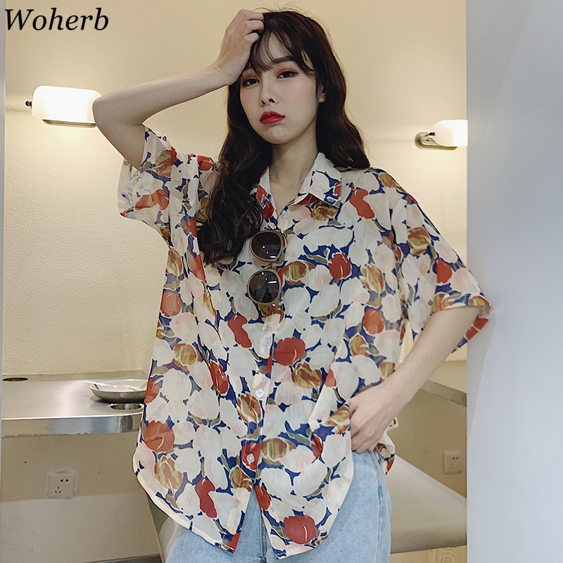 Floral Print Single Breasted Women Blouse Casual Vintage Sweet Female Top Summer Fashion Loose Harajuku Blusas 210422