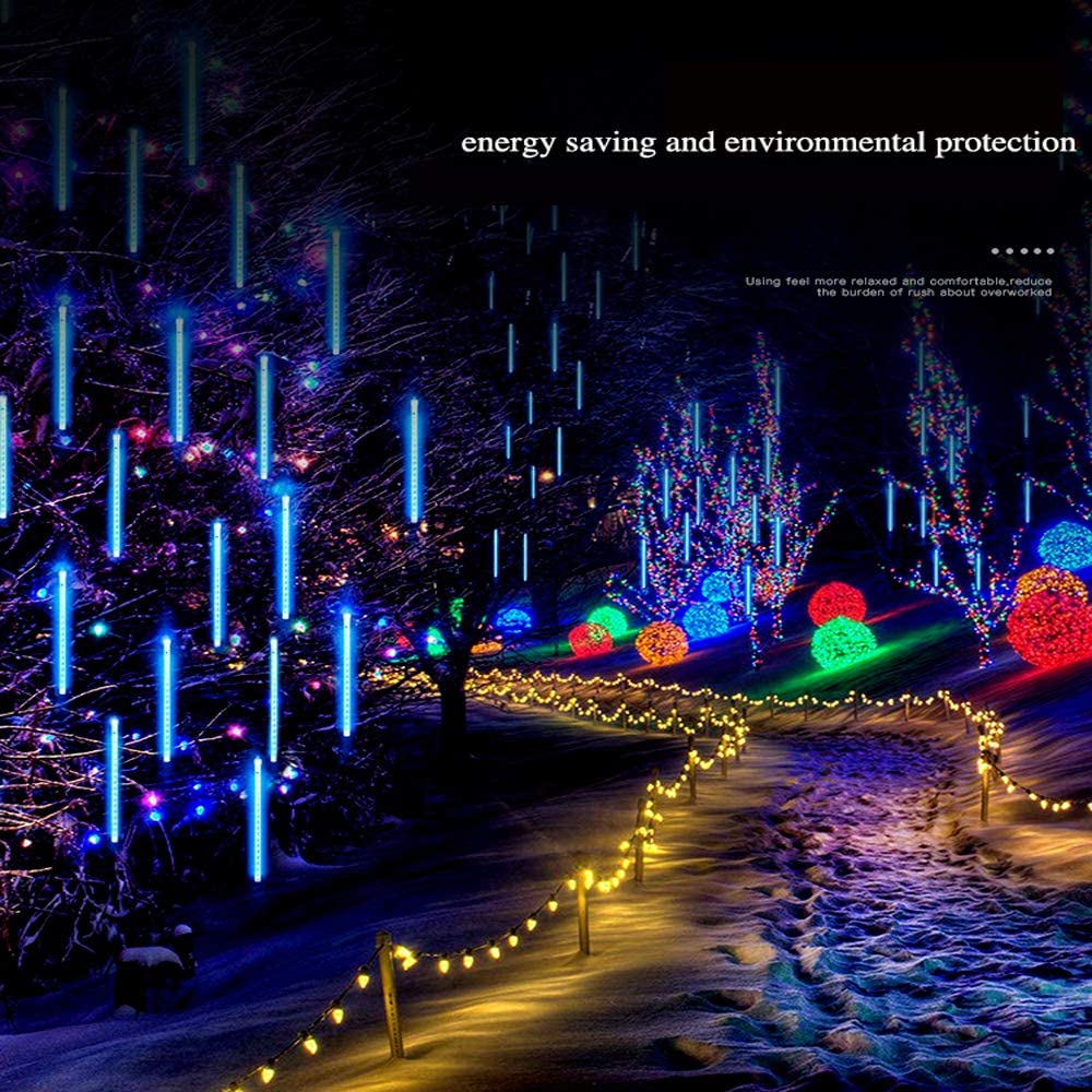 LED Meteor Shower Rain Lights 30cm x 8 Outdoor Waterproof 144pcs LED for Christmas Tree Holiday Party Wedding Party Tree Decoration New Year Garden Pa