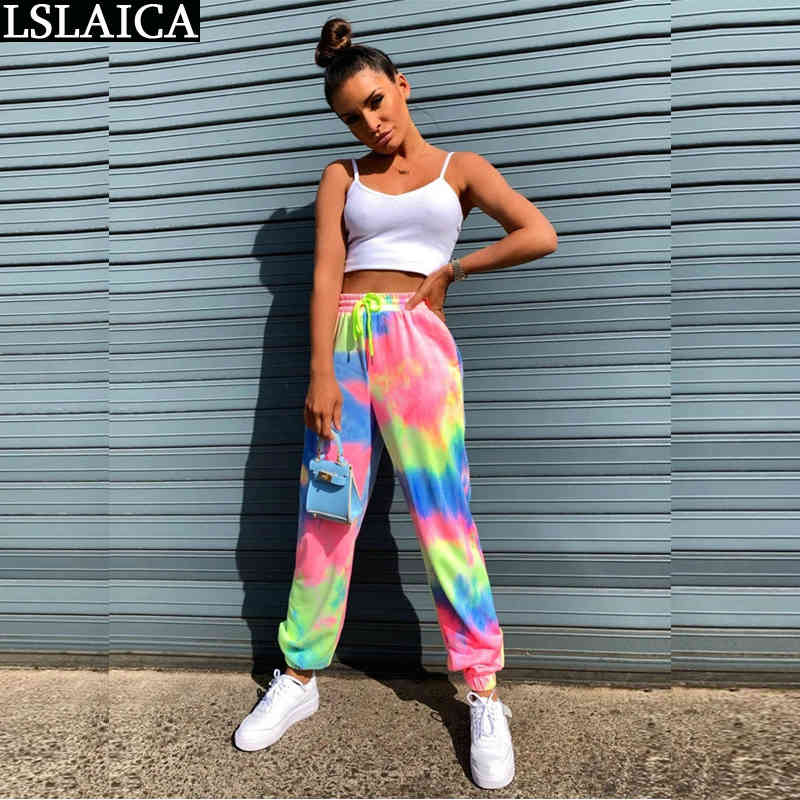 Casual Long Joggers Women Tie-Dye Fashion Sport Homewear Novelty Woman Pants Streetwear Lace Up Pantalon Sweatpants 210520