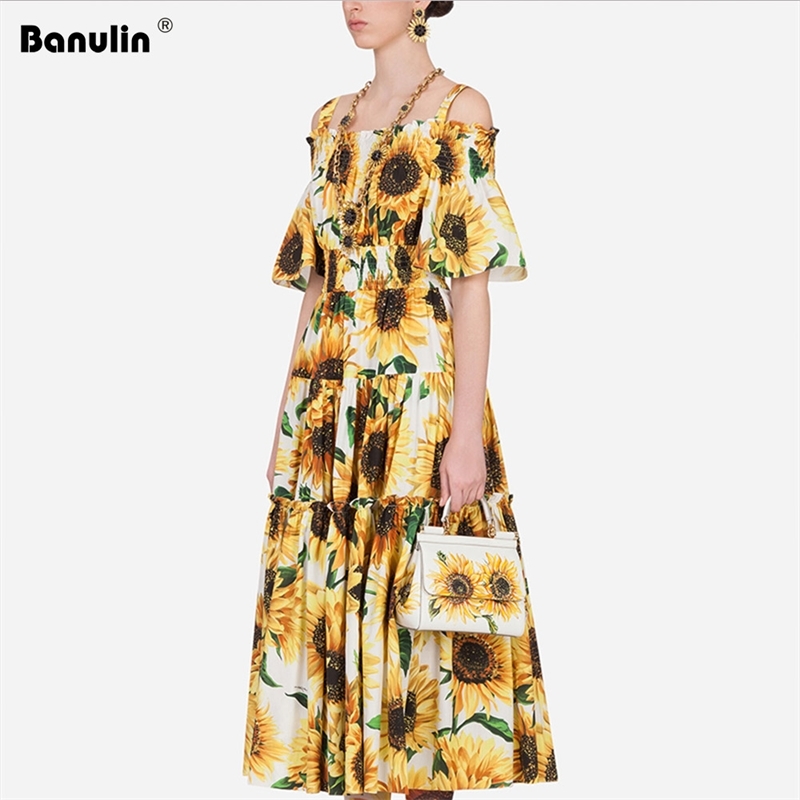 Fashion Runway Casual Summer Dress Women's Off Shoulder Elegant Yellow Sunflower Print Elastic Waist Midi A Line Holiday 210603
Fashion Runway Casual Summer Dress Women's Off Shoulder Elegant Yellow Sunflower Print Elastic Waist Midi A Line Holiday 210603