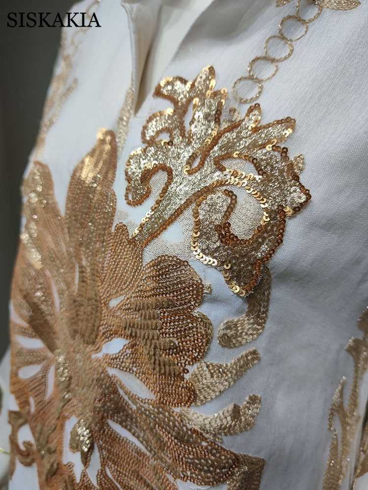 Siskakia Sequins Embroidered Abaya Dress For Women Moroccan Kaftan Turkey Arabic Jalabiya White Islamic Ethnic Robe Eid 210806