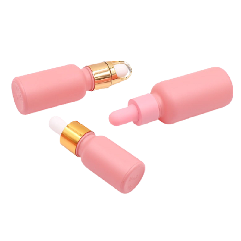 15pcs 10ml 20ml 30ml Pink Matte Frost Glass Cosmetic Serum Packging Refillable Gold Pipette Dropper Essential Oil Vials Bottles Storage & Ja