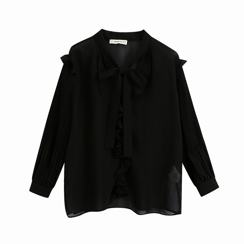Transparent Women Chiffon Shirt Blouse Summer Fashion Pleated Long Sleeve Bow Collar Modern Lady Pullover Ruffle Shirt 210602, Black
Transparent Women Chiffon Shirt Blouse Summer Fashion Pleated Long Sleeve Bow Collar Modern Lady Pullover Ruffle Shirt 210602, Black