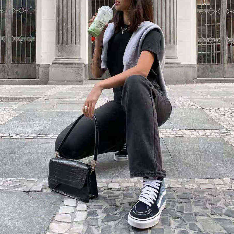 Women's Pants Black Jeans Women Baggy Fashion Washed Denim Trousers Straight Mom High Waist Streetwear 211129