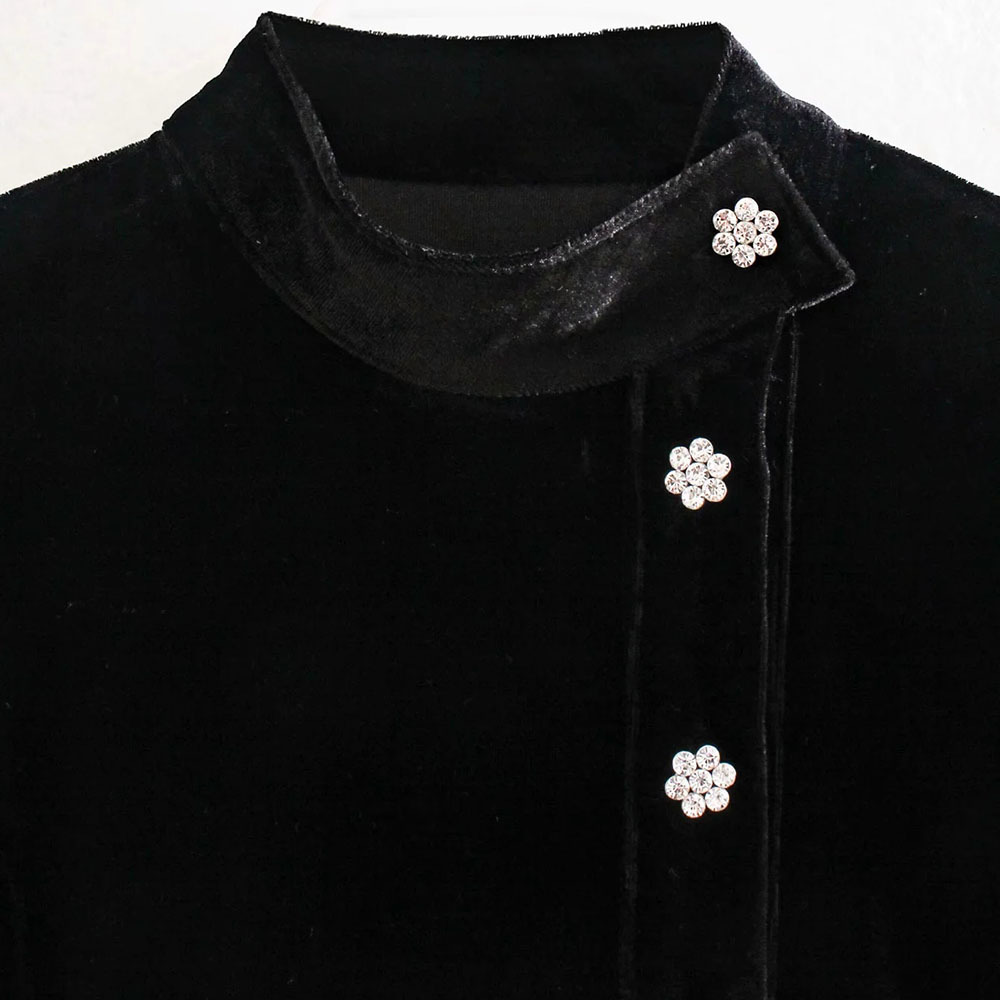 Women Black Jewelry Velvet Dress Long Sleeve Elegant Chic Party Basic Dress Vestidos Mujer 210520