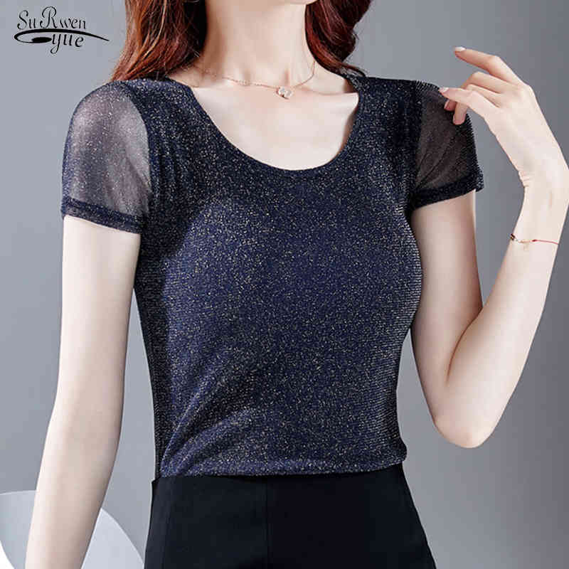 Spring O-neck Plus Size Short Sleeve Bottoming Shirts Pink Women Ladies Tops Summer Solid Bright Yarn Mesh Blouses 9562 210521, Black
Spring O-neck Plus Size Short Sleeve Bottoming Shirts Pink Women Ladies Tops Summer Solid Bright Yarn Mesh Blouses 9562 210521, Black