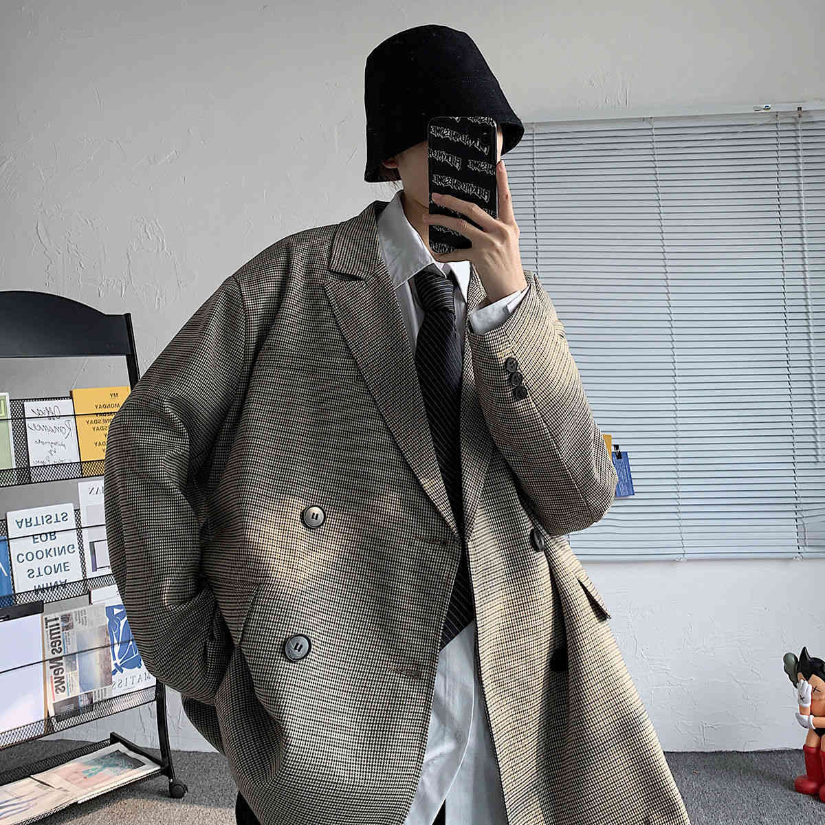 Privathinker Men's Plaid Casual Oversize Suit Woman Fashion Classic Coat Vintage Korean Streetwear Male Suit Plaid Clothing 210506