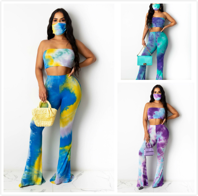 Women Tie-Dye Tracksuits Sexy Slim Printed Breast Wrap Flared Pants Outfits Club Fashion Vest Pleated Jogging Suit With Mask Co130, Figure 2
Women Tie-Dye Tracksuits Sexy Slim Printed Breast Wrap Flared Pants Outfits Club Fashion Vest Pleated Jogging Suit With Mask Co130, Figure 2