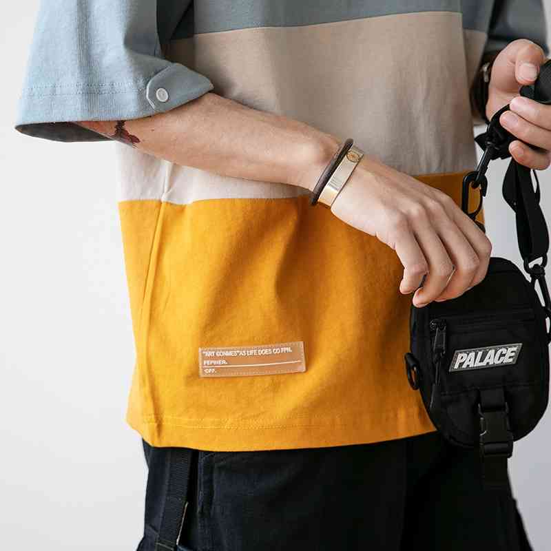 Splicing Contrast Short Sleeve T-shirt Men's Summer Trend Loose Half Sleeve Harajuku Off Shoulder Casual Top, White;black
Splicing Contrast Short Sleeve T-shirt Men's Summer Trend Loose Half Sleeve Harajuku Off Shoulder Casual Top, White;black