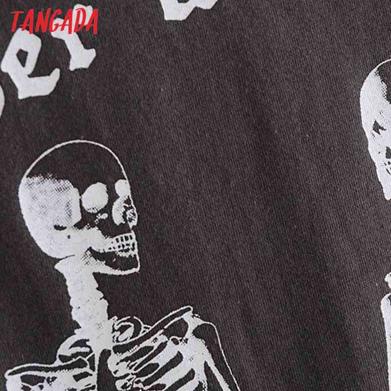 Women Vintage Skull Print Long Cotton T Shirt Summer Short Sleeve O Neck Tees Ladies Casual Top 4D09 210416