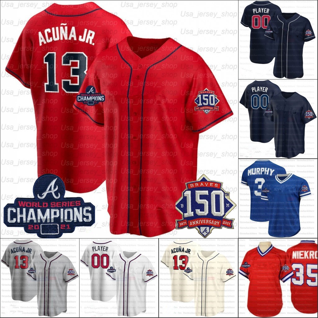 2021 WS Champions Replica and 150 Patch Baseball Jerseys Newcomb 44 Hank Aaron 27 Riley 40 Soroka Upton McCann 11 Inciarte 13 Acuña Jr., Men/coolbase/navy i
2021 WS Champions Replica and 150 Patch Baseball Jerseys Newcomb 44 Hank Aaron 27 Riley 40 Soroka Upton McCann 11 Inciarte 13 Acuña Jr., Men/coolbase/navy i