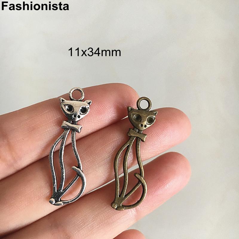 Charms 100 Pcs/10 Pcs Metal Noble Cat 11x34mm Bronze Tone Antique Silver-color Hollow Pendant,For Handmade Crafts Jewelry -E, Bronze;silver
Charms 100 Pcs/10 Pcs Metal Noble Cat 11x34mm Bronze Tone Antique Silver-color Hollow Pendant,For Handmade Crafts Jewelry -E, Bronze;silver