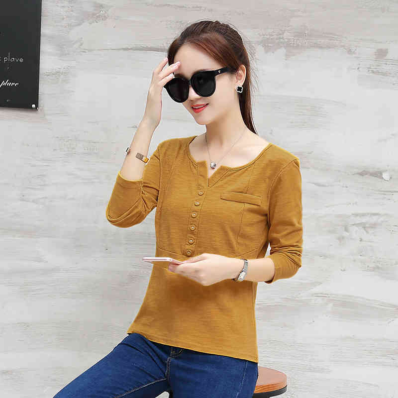 women tops long sleeved blouses casual slim clothing solid plus size D204 30 210506