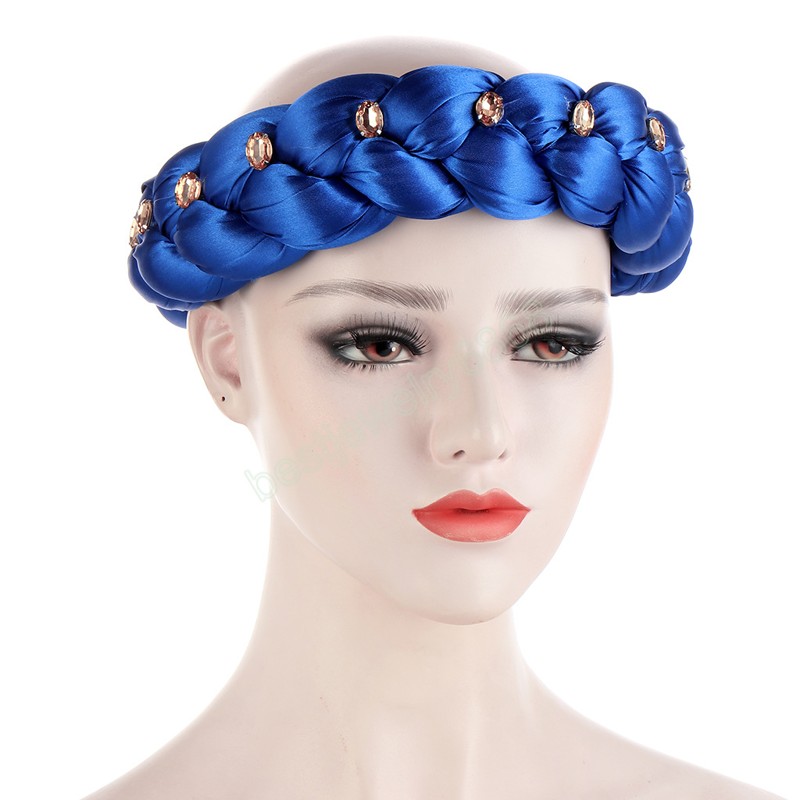 Female Candy Color Rhinestones Thick Braids Headbands African Women Elastic Hair Bands Hair Accessories Nigeria Hair Tie