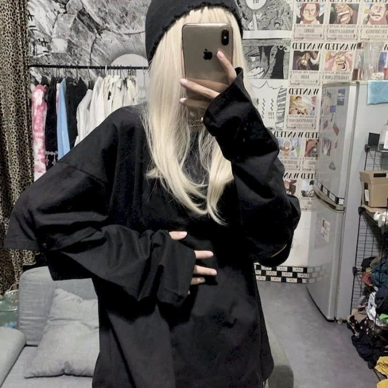new long-sleeved female students Korean version of loose detachable sleeves solid color wild t-shirt ins top tide autumn 210406