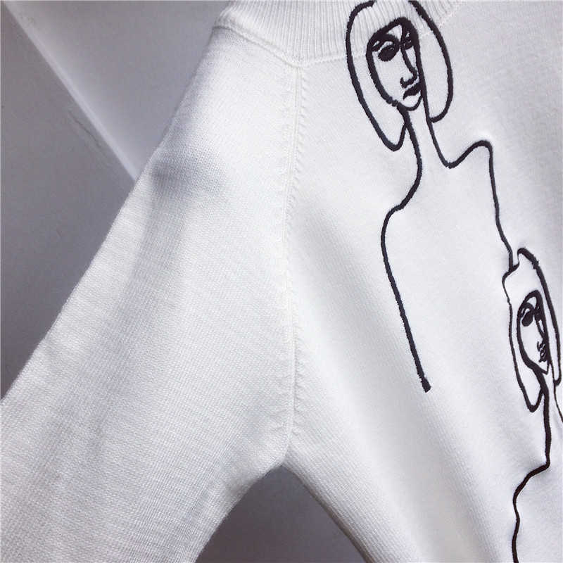 Korobov Korean Women Sweaters Cartoon Embroidery Female Jumper Long Sleeve Pullover Turtleneck Mujer Sueter 76271 210908