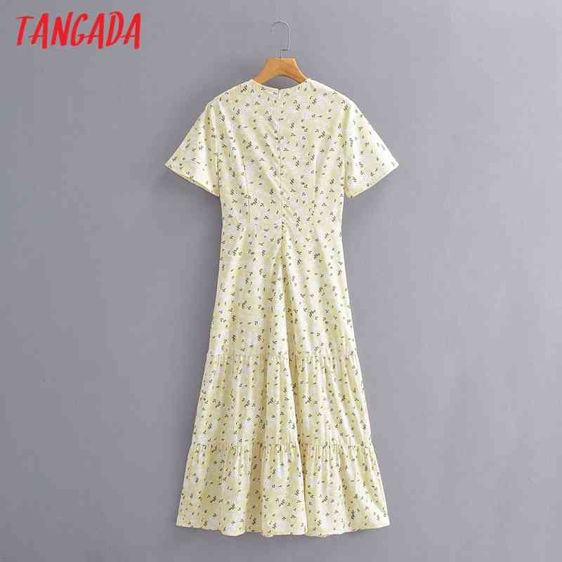 Summer Women Print French Style Long Short Sleeve Office Ladies Dress Vestidos 1F128 210416