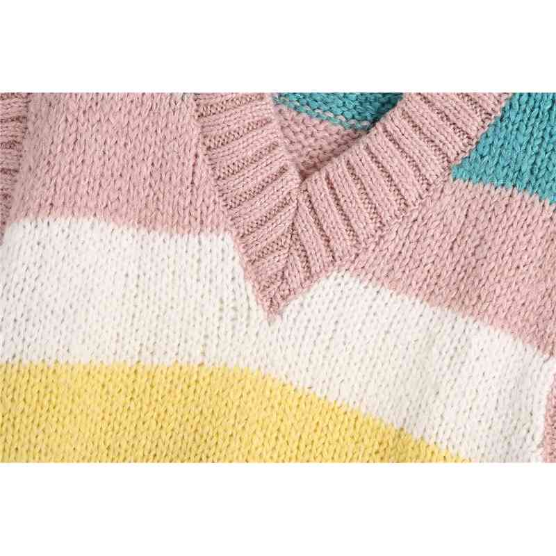 Streetwear Women Striped Sweater Tanks Fashion Ladies V-Neck Knitted Tops Elegant Female Chic Pullover Sweet Girl Vest 210430