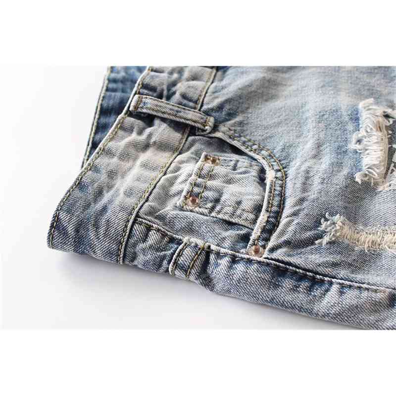 Summer Women's Denim Shorts Mid Waist Light Blue Pockets Buttons Hole Printing Vintage Button 100% Cotton Denim Shorts 8287 210611