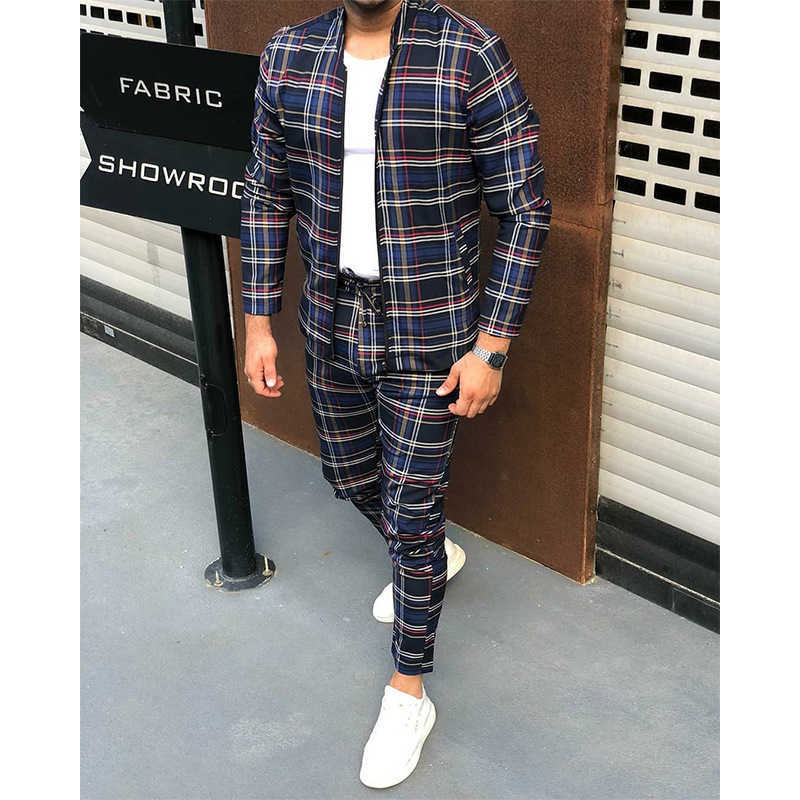 New Flower lattice Men Gentlemen Tracksuit Set Male Sweatshirt Sweatpants Multi-pocket Fashion Trousers High Street Jackets Sets X0702