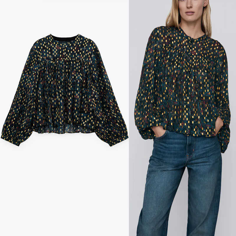 Za Metallic Dot Mesh Blouse Women Loose Long Puff Sleeve Vintage Shirt Female Chic Front Button O Neck Pleated Top 210602, As picture
Za Metallic Dot Mesh Blouse Women Loose Long Puff Sleeve Vintage Shirt Female Chic Front Button O Neck Pleated Top 210602, As picture