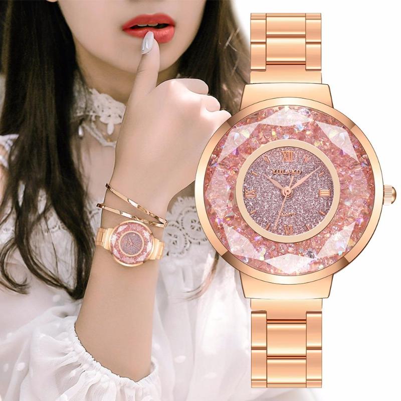 Wristwatches Ladies Quartz Watches YOLAKO Brand Women's Watch Stainless Steel Moving Diamond Luxury Clock Relogio Feminino, Red
Wristwatches Ladies Quartz Watches YOLAKO Brand Women's Watch Stainless Steel Moving Diamond Luxury Clock Relogio Feminino, Red