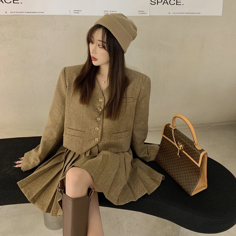 Plaid Femme Solid V Neck Short Single Breasted Vintage Mujer Chaquate Spring Korean Blazer Women 19660 210415