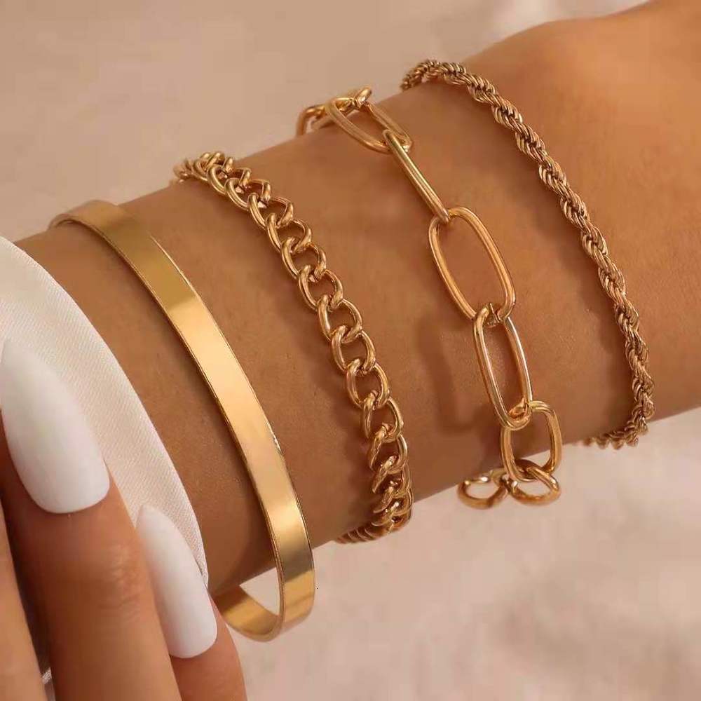 Hand catenary Jewelry opening in cool wind simple Bracelet Gold thick chain bracelet 4-piece set, Golden;silver
Hand catenary Jewelry opening in cool wind simple Bracelet Gold thick chain bracelet 4-piece set, Golden;silver