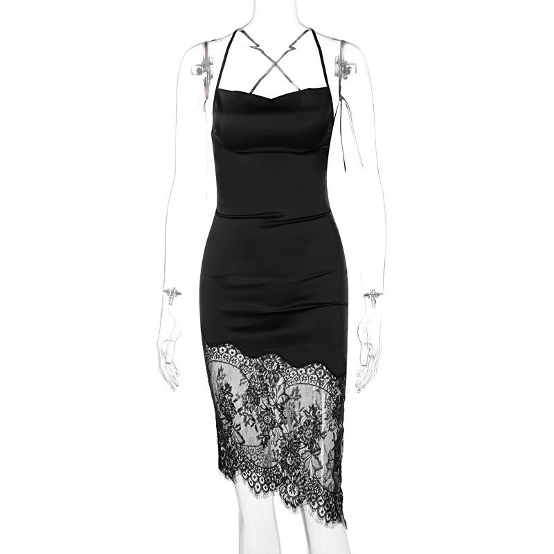 Sexy Stitching Lace Dress 2021 Spring Up Backless Two Piece