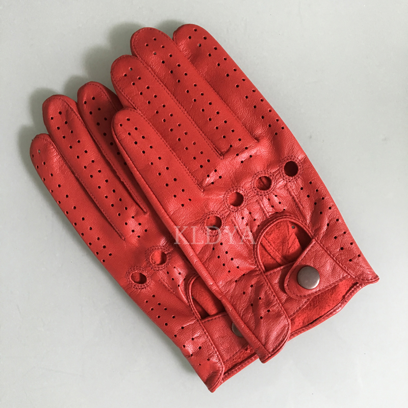 Fashion Solid Breathable Leather Gloves Spring Men Wrist Nappa Mitten Real Genuine Male Unlined Driving