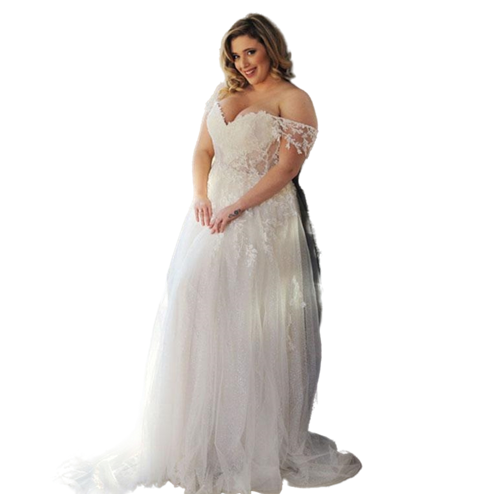 Plus Size A Line Boho Wedding Dresses Beach Bridal Gowns 2021 V Neck Appliques Lace Off the Shoulder Bride Dress Custom Made RoBe De Mariage