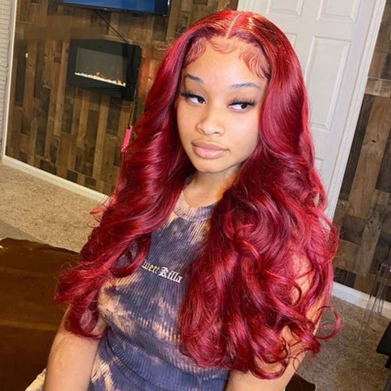Free shipping Fashion Red/Blonde/Black Body Wave Wigs Human Hair 150% Pre Plucked With BabyHair Synthetic Lace Front Wig