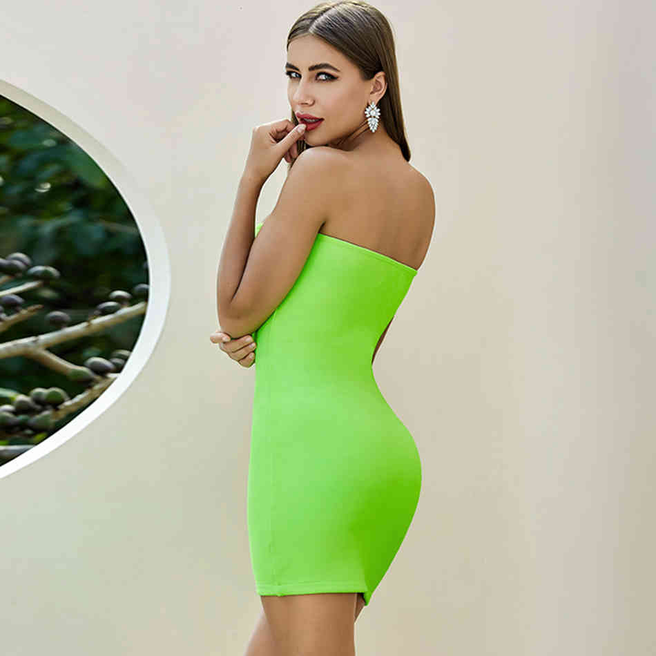 Summer Women Green Bodycon Bandage Dress Sexy Hollow Out Strapless Mini Celebrity Runway Club Party Dresses Vestidos 210423
