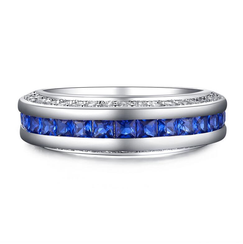 4 Style Women's Fashion Jewelry Wedding Ring 10KT White Gold Fill Princess Cut Blue Sapphire CZ Diamond Gemstones Party Promise Female Engagement