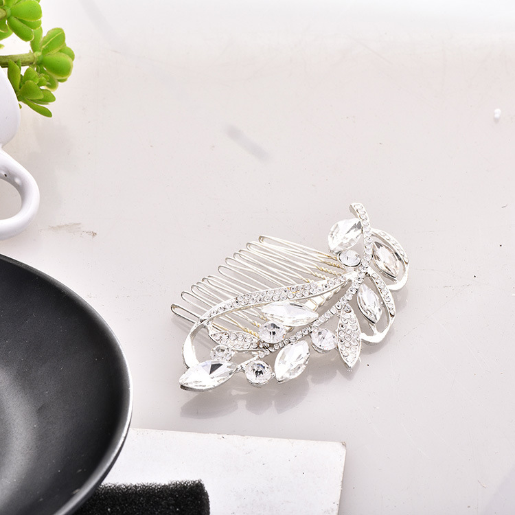 2021 Leaf Wedding Hair Accessories Silver Color Rhinestone Bridal Hair Combs Hairpin Jewelry Christmas Gift 10cm