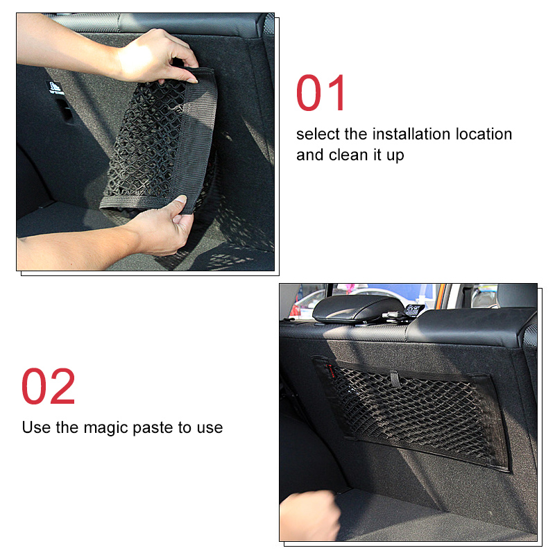 Car Storage Bag Vehicle Back Rear Trunk String Net Seat Elastic Magic Sticker Mesh Pocket Cage-Seat BackBag