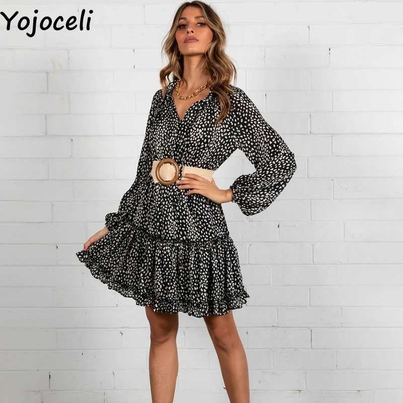 Yojoceli Secy ruffle leopard short dres Autumn party casual cool Loose daily female mini vestidos 210609