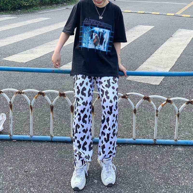 HOUZHOU Cow Print Wide Leg Pants Women Oversize Korean Style Harajuku Trousers Female Summer Street Aesthetic High Waist 211115