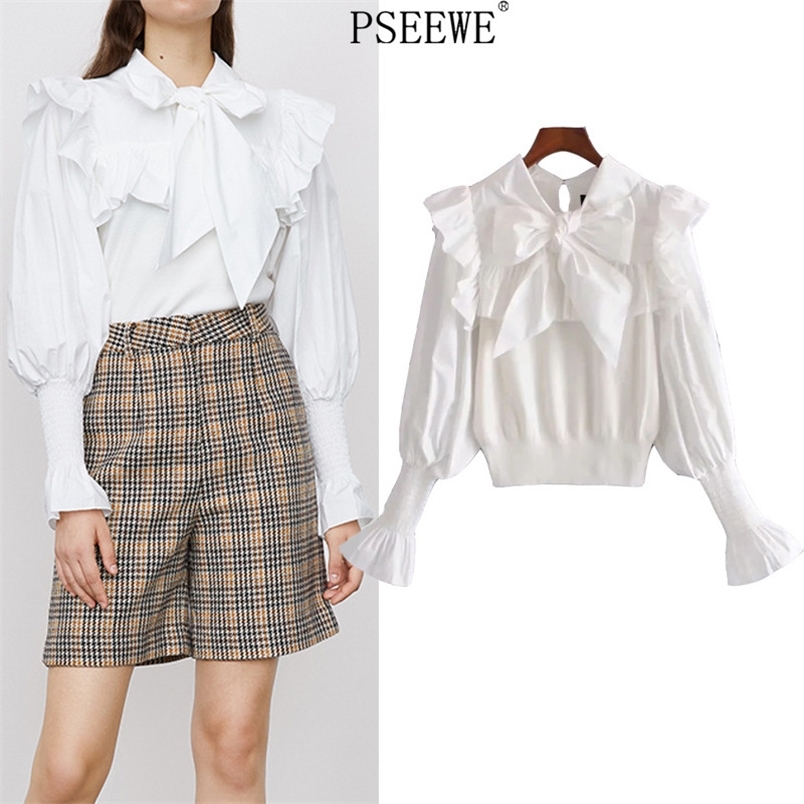 White Crop Top Women Ruffle Patchwork Knit Puff Long Sleeve Female Spring Fashion Bow Elegant Woman Blouses 210519
White Crop Top Women Ruffle Patchwork Knit Puff Long Sleeve Female Spring Fashion Bow Elegant Woman Blouses 210519
