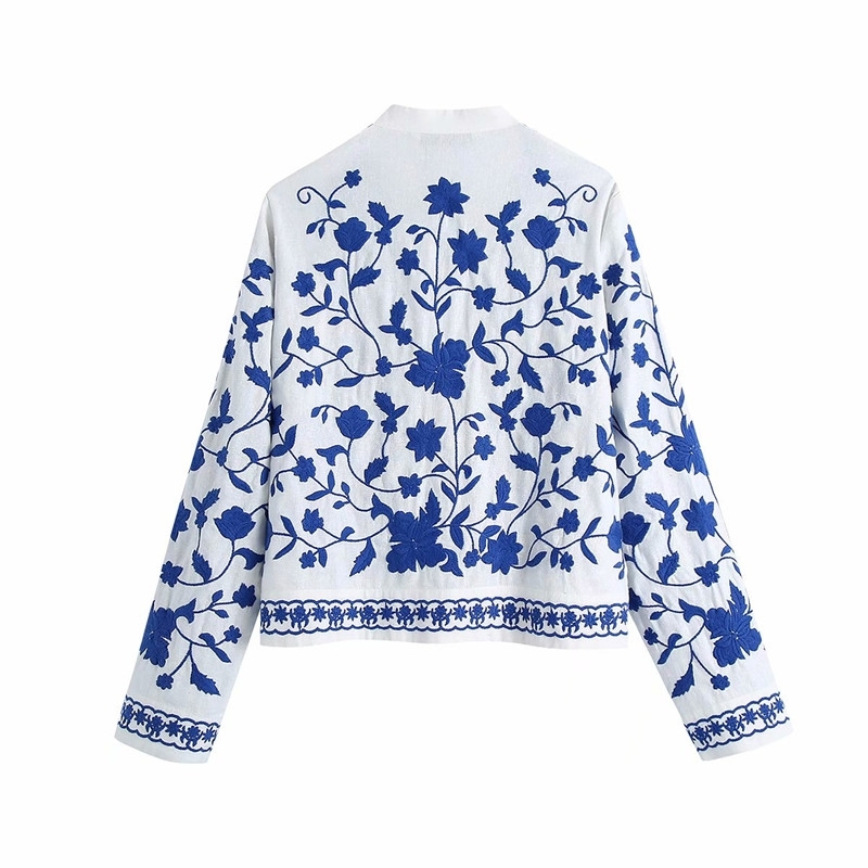 Oversize Women V Neck Vintage Blouse Spring-autumn Fashion Ladies Chinese Style Coat Female Embroidered Top 210430